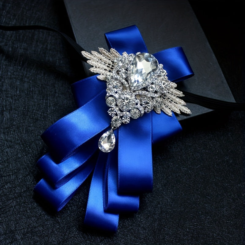 Men's Nightclub Suit with Artificial Diamond Bow Tie Black Slim Fit Formal Tuxedo