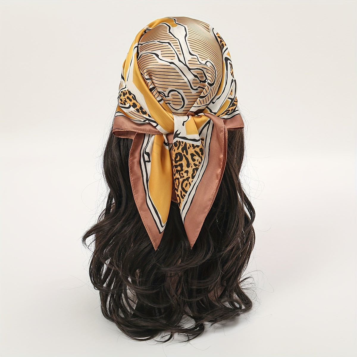 Boho Floral Print Square Scarf with Tropical Leaves and Flowers on Light Pink Polyester