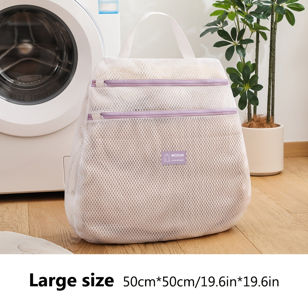 Double Layer Polyester Laundry Bag with Zipper and Reinforced Handle for Travel and Organization