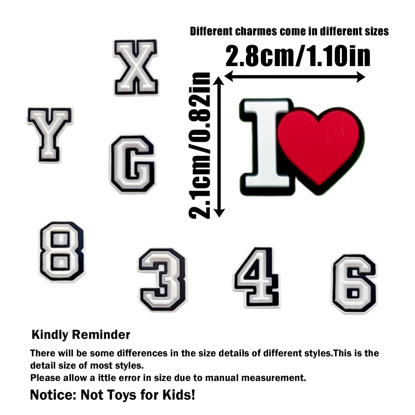 40 шт. универсальных украшений для обуви из PVC черного и белого цвета с алфавитными буквами и цифрами