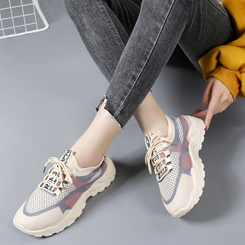 Women's Mesh Sneakers Casual Lace-Up Low Top Athletic Breathable Shoes