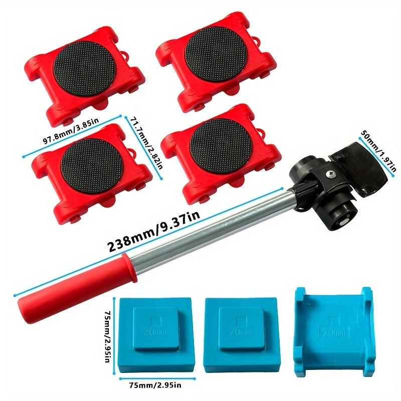 Heavy-Duty Furniture Moving Tool Set 8 Pieces Steel with Rubber Wheels 158.76KG Capacity