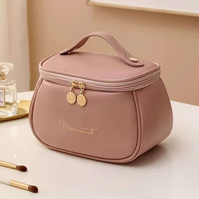 Waterproof Large-Capacity Makeup Bag for Travel with Elegant Design in Black Pink Apricot Dark Brown