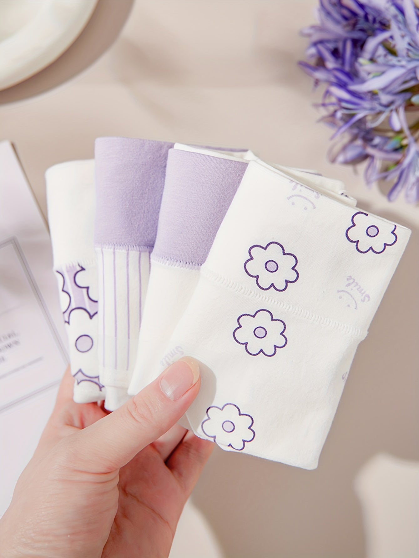 Women's Cotton Printed High-Waisted Shorts 4-Pack Butt-Lifting Waist-Training Autumn Winter