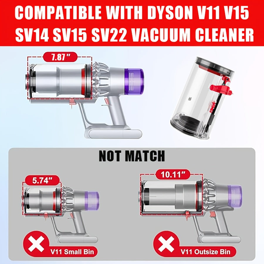 Dyson V11 V15 SV14 SV15 SV22 changyutgichlari bilan mos keladigan katta plastik chang idishi, 970050-01 va 965443-01 qismlari bilan mos keladi, zaryadsiz va batareyasiz.