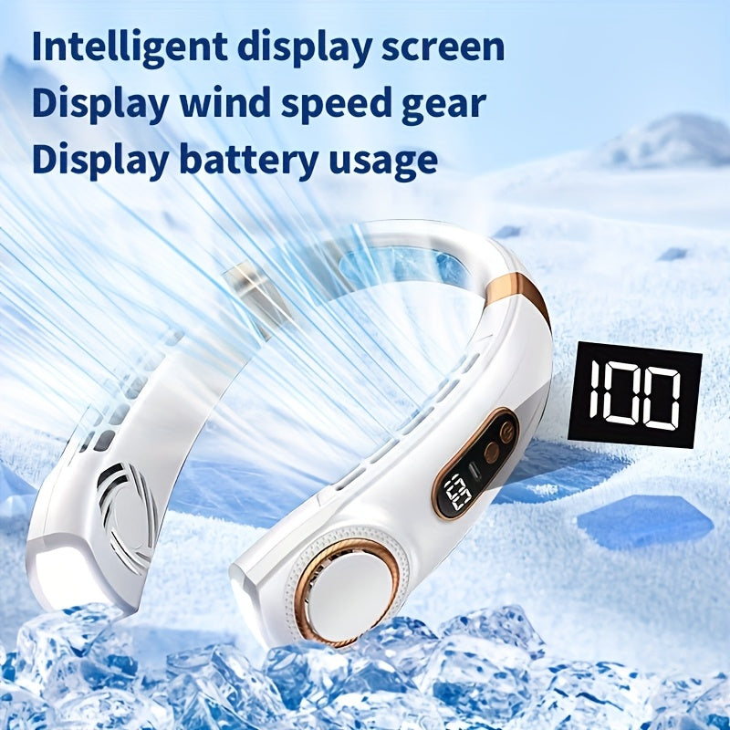 Mini Neck Fan with 5-Speed USB Charging, Colorful LED Lights, 360° Cooling for Outdoor Activities