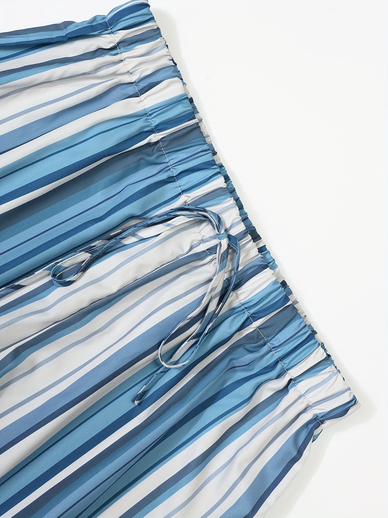 Women's Plus Size Non-Stretch Navy and White Striped Casual Mid-Pants