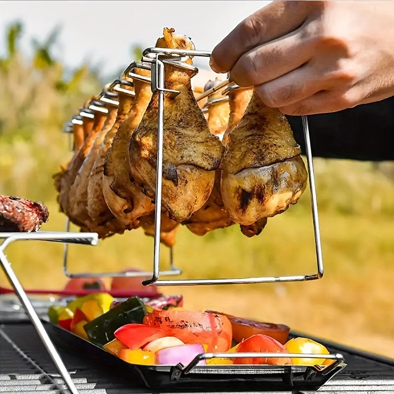 Tovuq oyoqlari va qanotlari uchun vertikal zanglamas po'latdan yasalgan tokcha - BBQ, smorodina yoki pech uchun qulay egiluvchan stend - pikniklar, lagerlar va ovqat tayyorlash uchun mukammal - oson saqlash uchun ixcham oshxona asbobi
