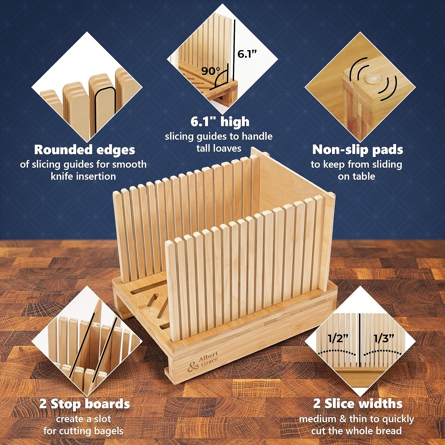 Adjustable Bamboo Bagel Slicer Foldable Bread Cutter for Homemade Bread Perfect Slices