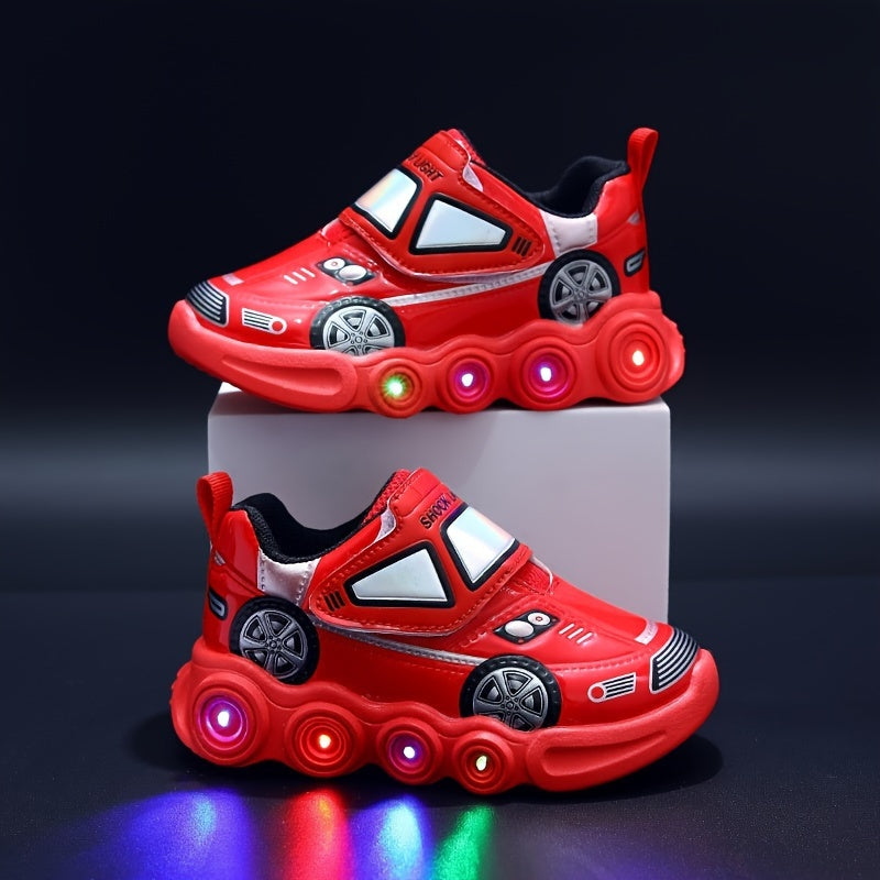Boys Girls Light-Up Cartoon Car Sneakers Spring Summer Soft Bottom Trendy Shoes