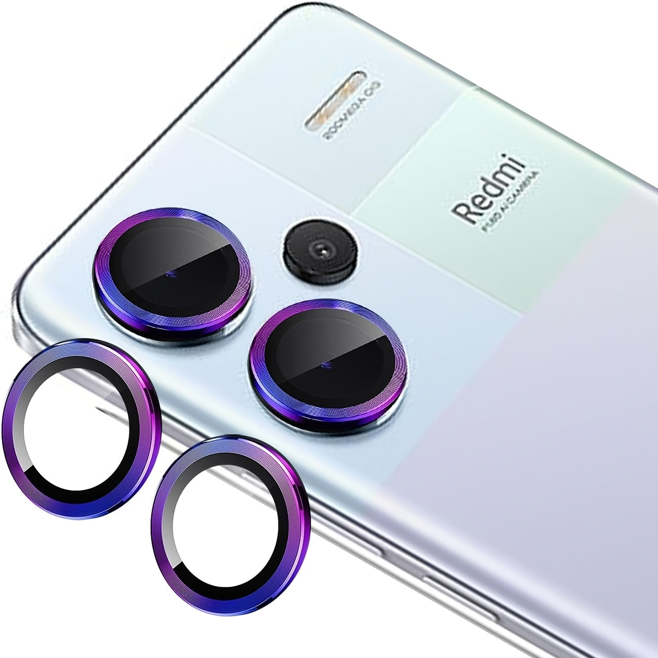 Tempered Glass Camera Lens Protector with Metal Ring for Xiaomi Redmi Note 13 Pro Plus