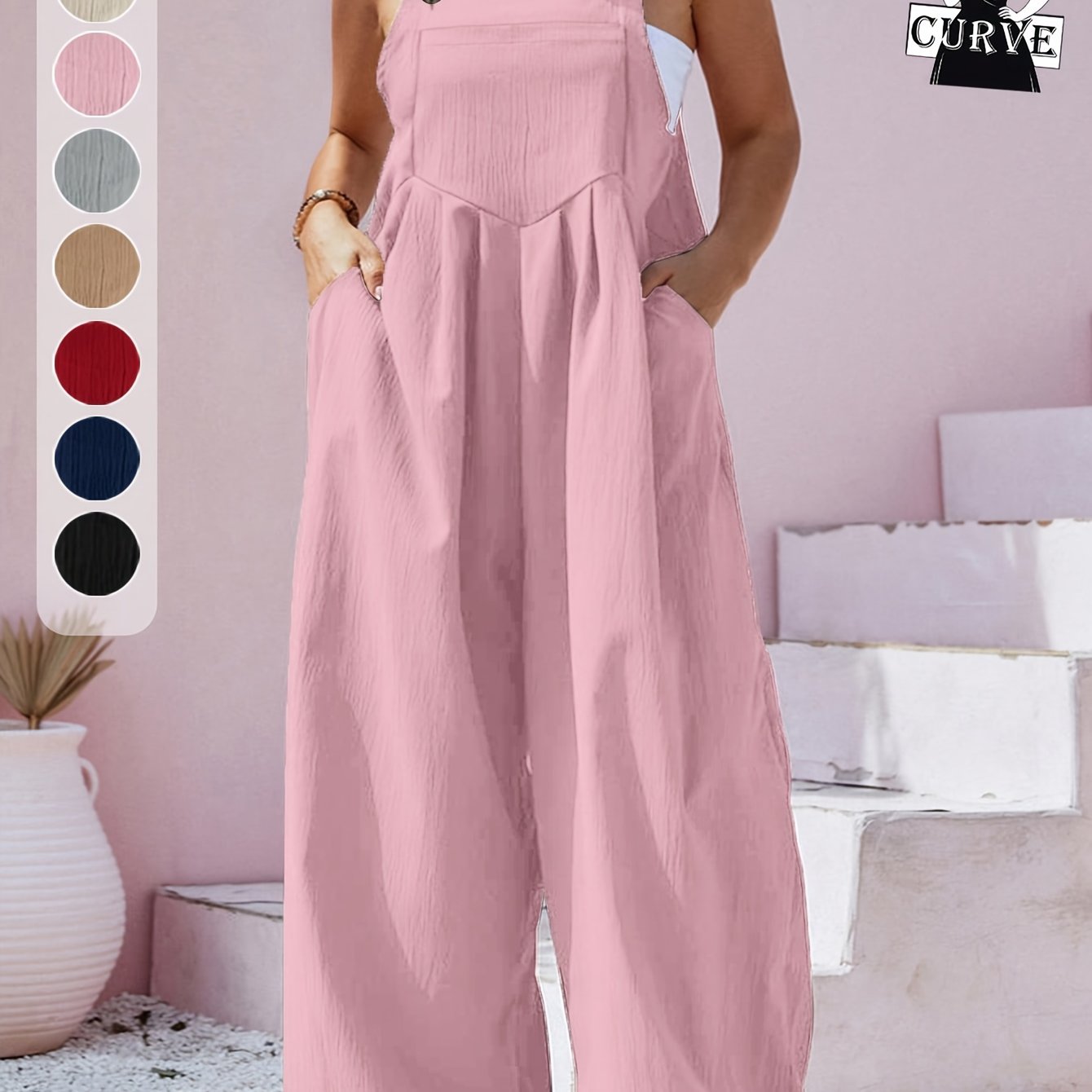 Women's Plus Size Black Strapless Jumpsuit with Button Front and Backless Design