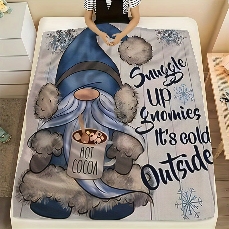 Cozy Christmas Gnome Santa Pattern Flannel Blanket Stain-Resistant Machine Washable