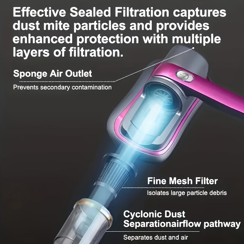 Eng yuqori sifatli portativ qo'l vakuum tozalagich, USB orqali zaryadlanadigan va juda jim, kuchli so'rish qobiliyatiga ega, yotoqlar, divanlar va gilamlar uchun - yotoq to'saklarini tozalash uchun mukammal va ideal uy sovg'asi.