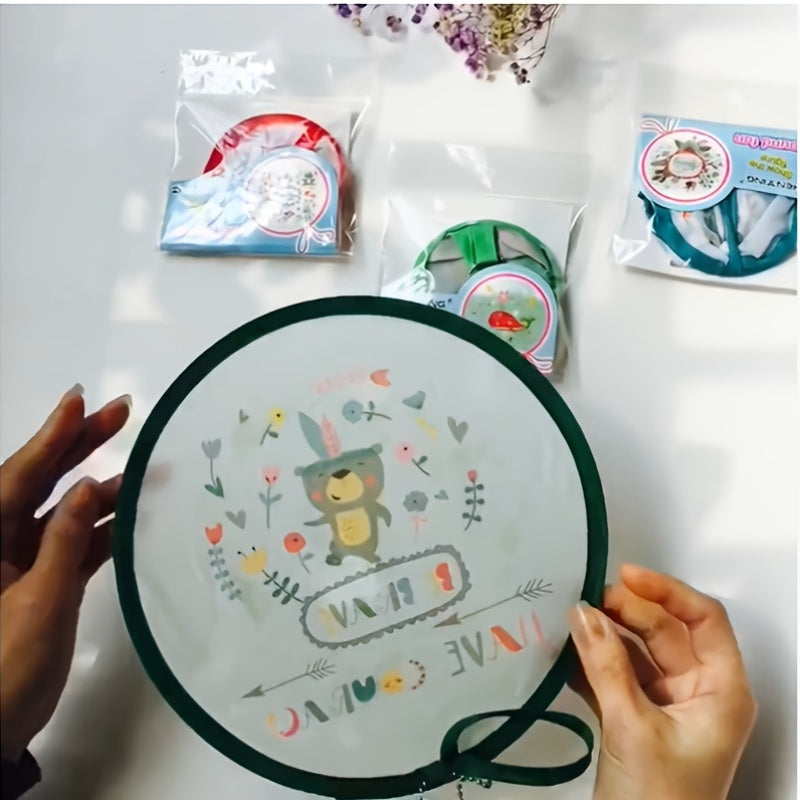 Spring-Themed Folding Hand Fan with Cartoon Ducks Flowers and Girls Durable Portable