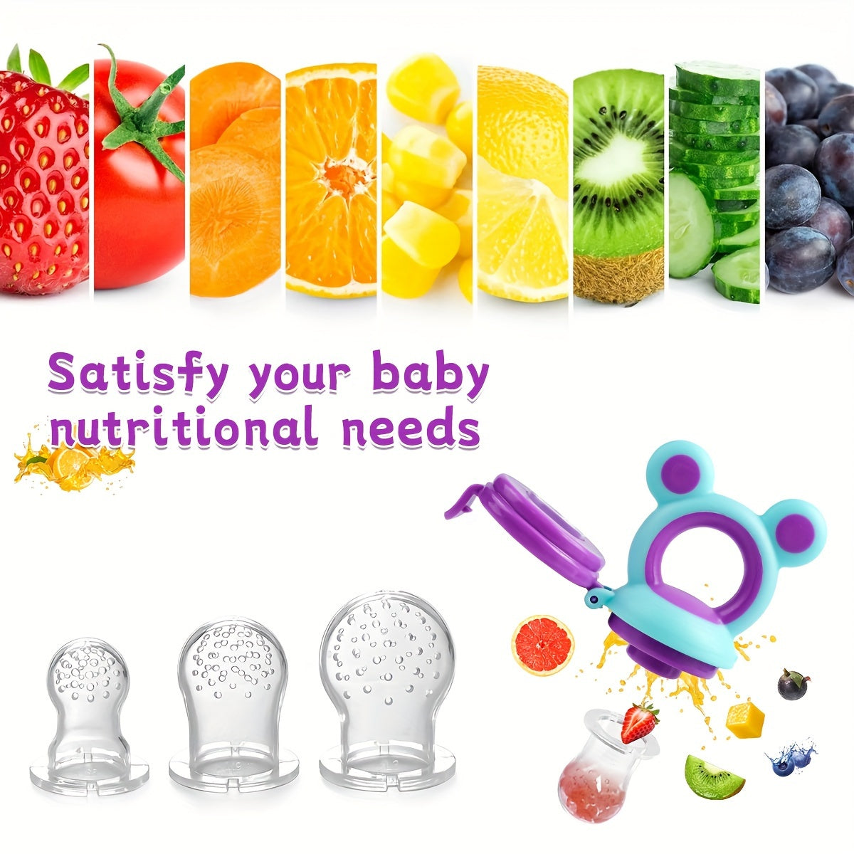9-Piece Children's Silicone Feeding Set with Handles BPA-Free Fruit and Vegetable Feeders for Kids