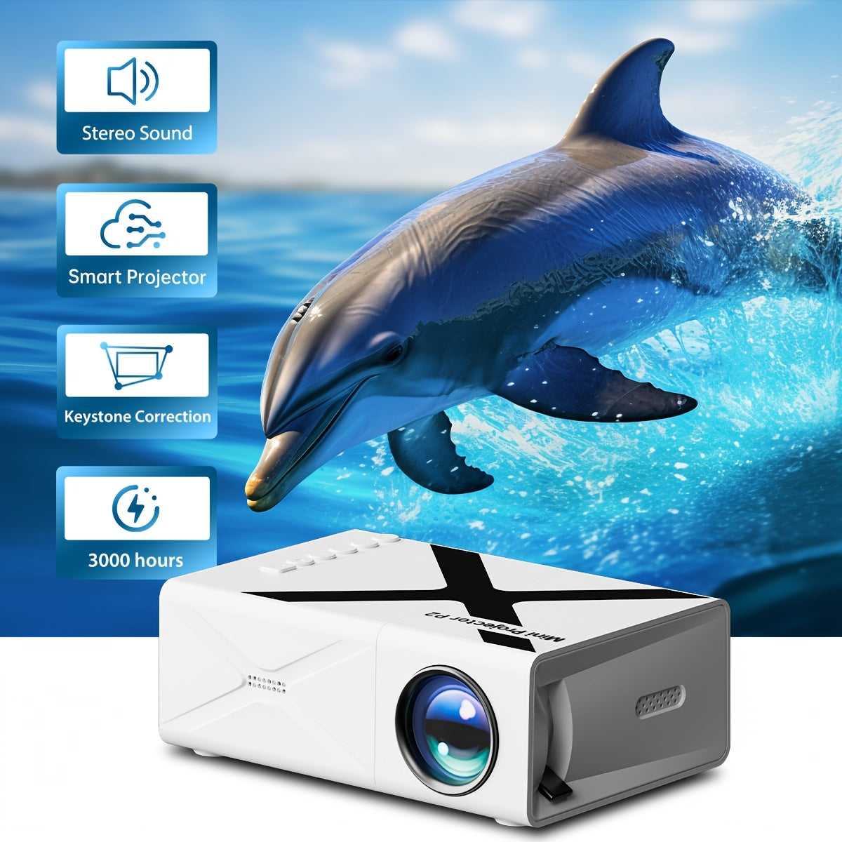 Portable Mini Smart Projector for Home Theater, USB/Memory Card Compatible