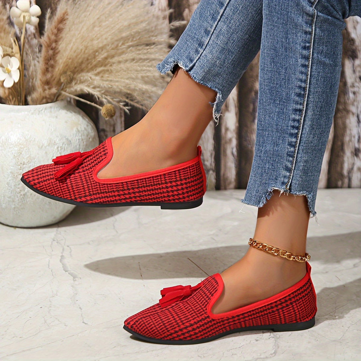 Women's Plaid Ballet Flats Slip-On All-Season Casual Shoes