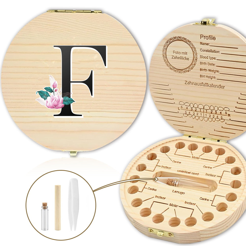 Bolalarining yoʻqolgan sut tishlari uchun yogʻochdan yasalgan saqlash qutisi, 20 tishgacha saqlash joyi bilan. Oq marmar harf naqshli dizayn. Ajoyib sovgʻa gʻoyasi.