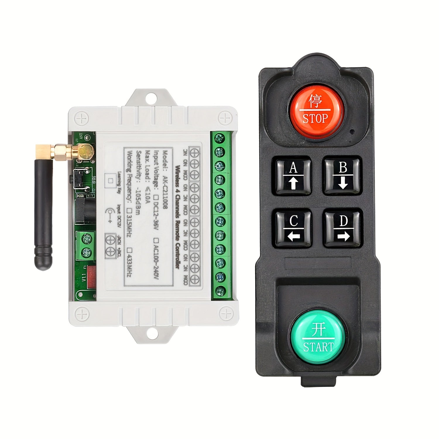 Wireless 4-Channel RF Relay Switch Remote Control Wall Mount Shock-Resistant for Computers