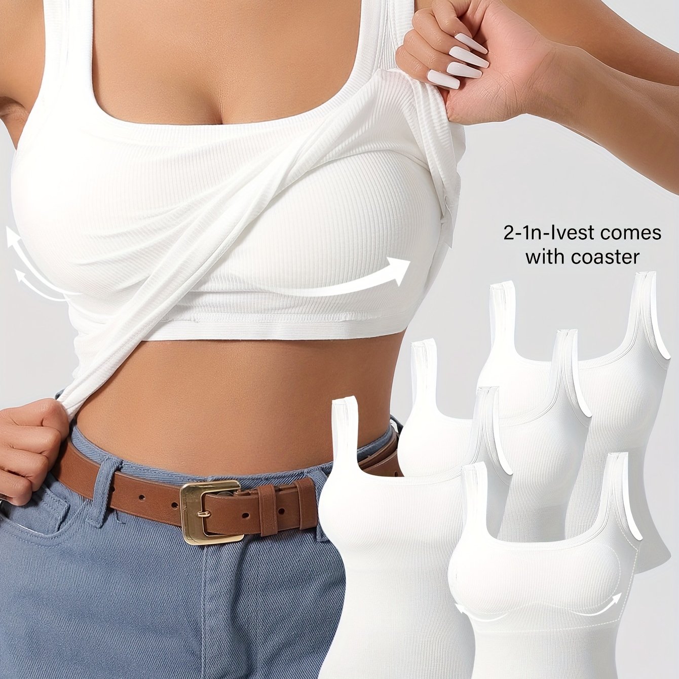 Tops de tirantes con espalda en U para mujer con almohadillas removibles, ajuste delgado, color sólido, mezcla de rayón transpirable