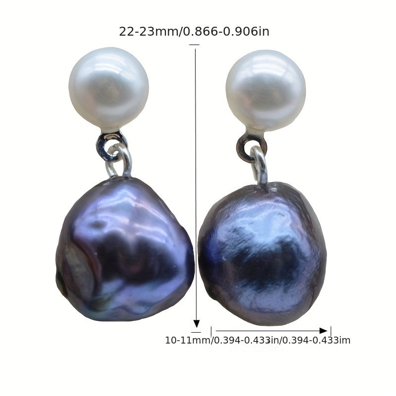 Sterling Silver Black Pearl Drop Earrings for Women June Birthstone Jewelry