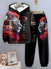 Yigitlar uchun 3D bosma kundalik sport kiyimlari to'plami, polyester to'qilgan kapushonli, oddiy fit, bahor va kuz uchun ochiq havoda