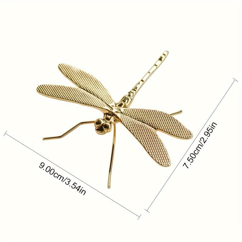 Gold Dragonfly Tea Pet Metal Figurine for Desk and Living Room Decor
