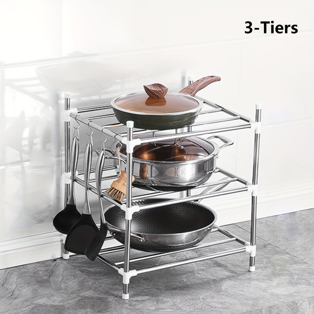 Multi-Tier Stainless Steel Storage Shelf for Kitchen Bathroom Balcony