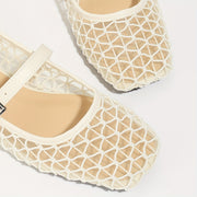 Women's Breathable Mesh Mary Jane Flats Summer Ballet Shoes with Square Toe