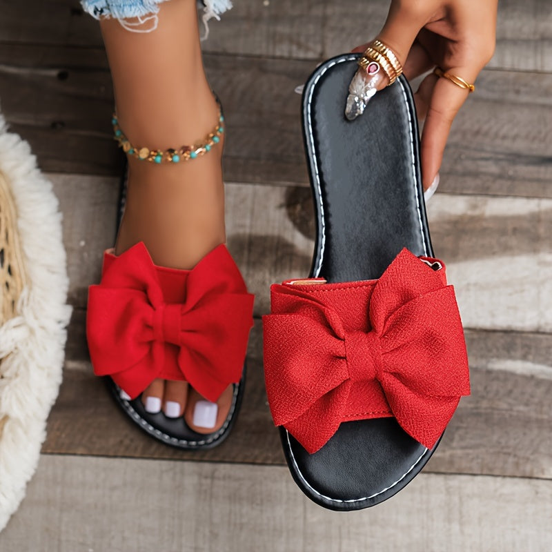Ladies Flat Sandals Bowknot Open-Toe Non-Slip Casual Beach Shoes