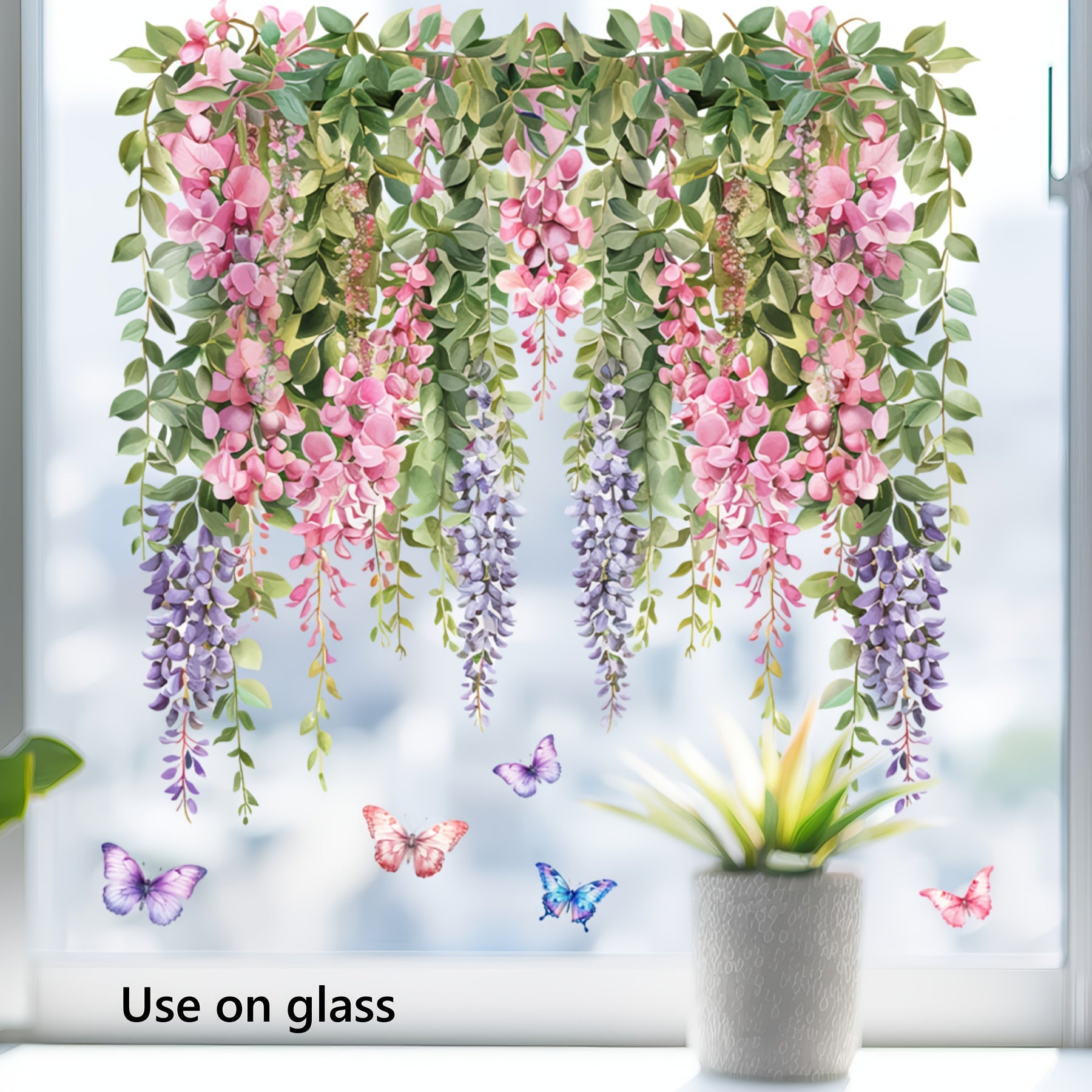 Pink and Purple Floral Window Clings Set for Glass Surfaces, No Glue Needed