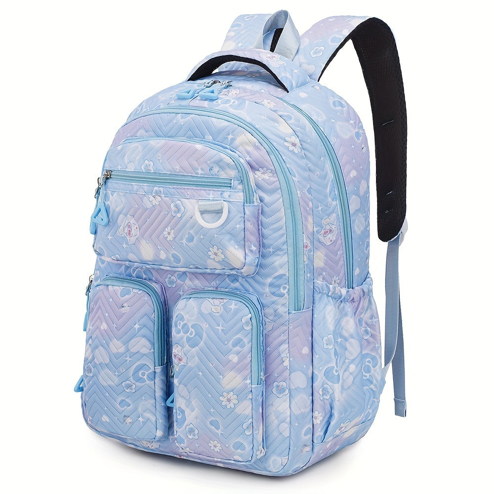 Oxford Fabric Backpack with Embroidered Detail Laptop Compartment Casual School College Shoulder Bag