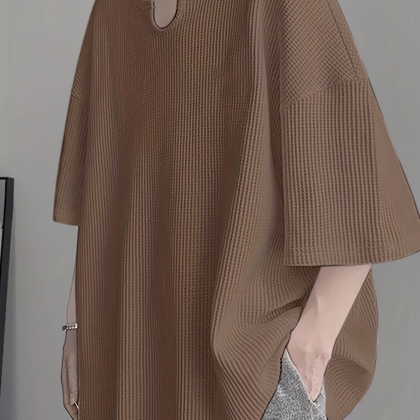 Мужская повседневная текстурированная футболка с V-образным вырезом и опущенными плечами свободного кроя для лета, размеры S-5XL