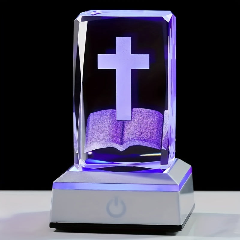 3D Cross Crystal LED Night Light for Christian Home Decor and Gifts for Women and Men