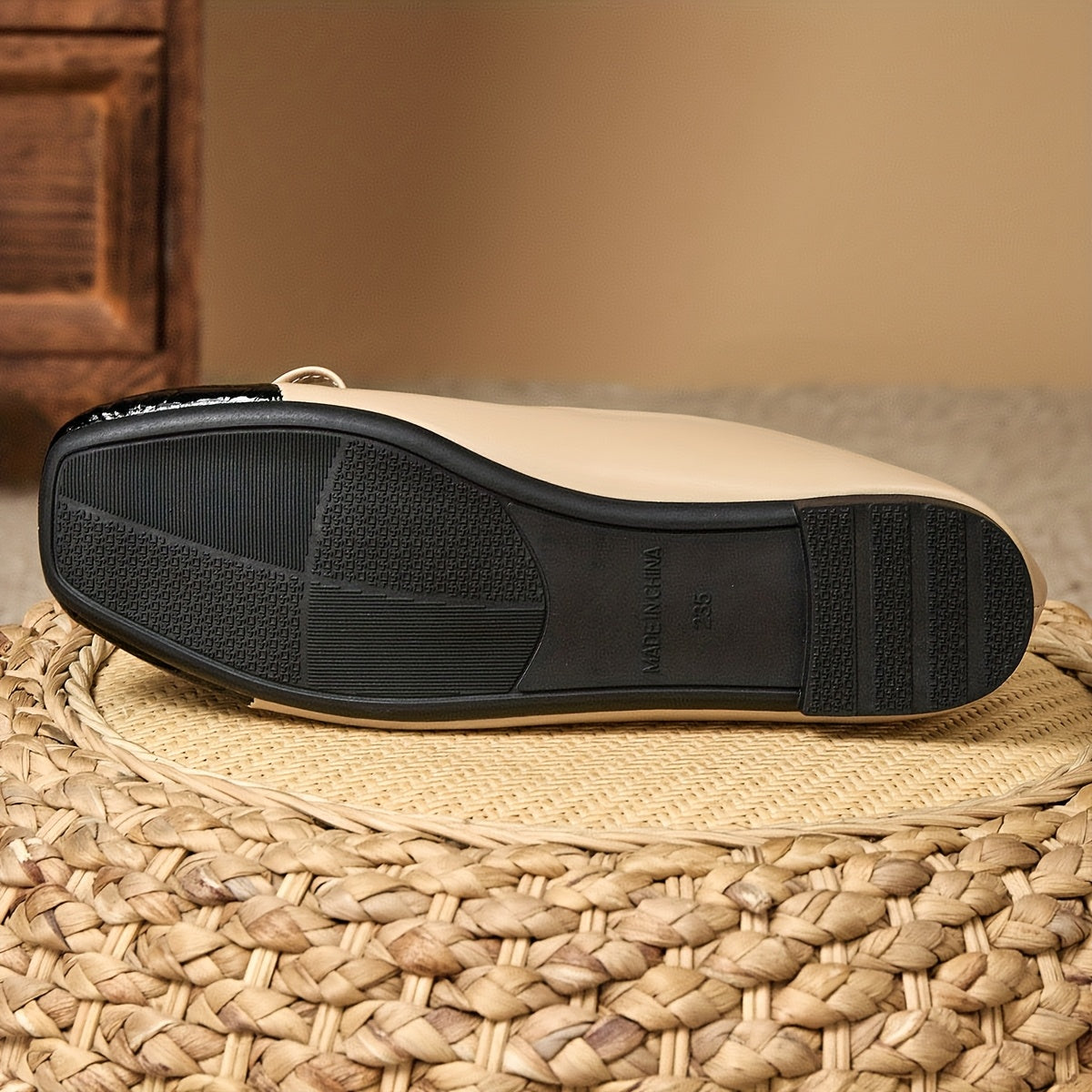 Women Flat Ballet Shoes Black Apricot Contrast Color Comfortable Durable