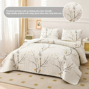 Elegant Plum Blossom Bedding Set 3 Pieces Quilt and Pillowcases Breathable Soft for All Seasons