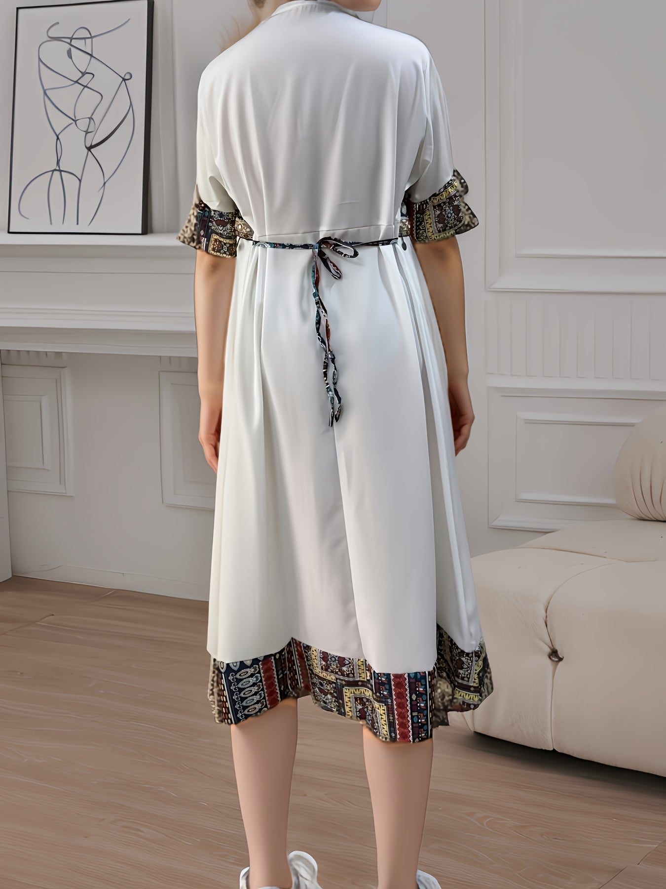 Plus Size Bohemian Maxi Dress Geometric Color Block Floral Beach Vacation