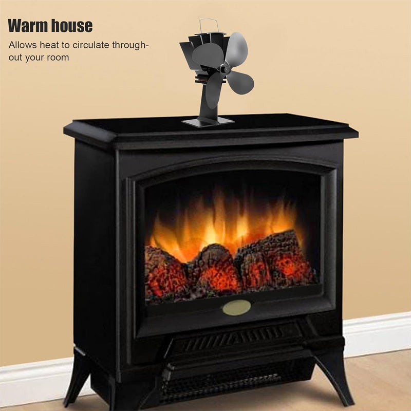 4-Blade Quiet Wood Stove Fan Portable Fireplace Log Burner Heat Powered