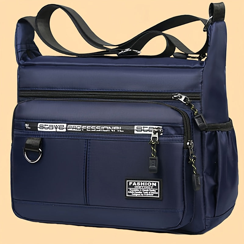 Men's Casual Nylon Shoulder Bag Waterproof Wear-Resistant Large Capacity Multi-Pocket Adjustable Strap