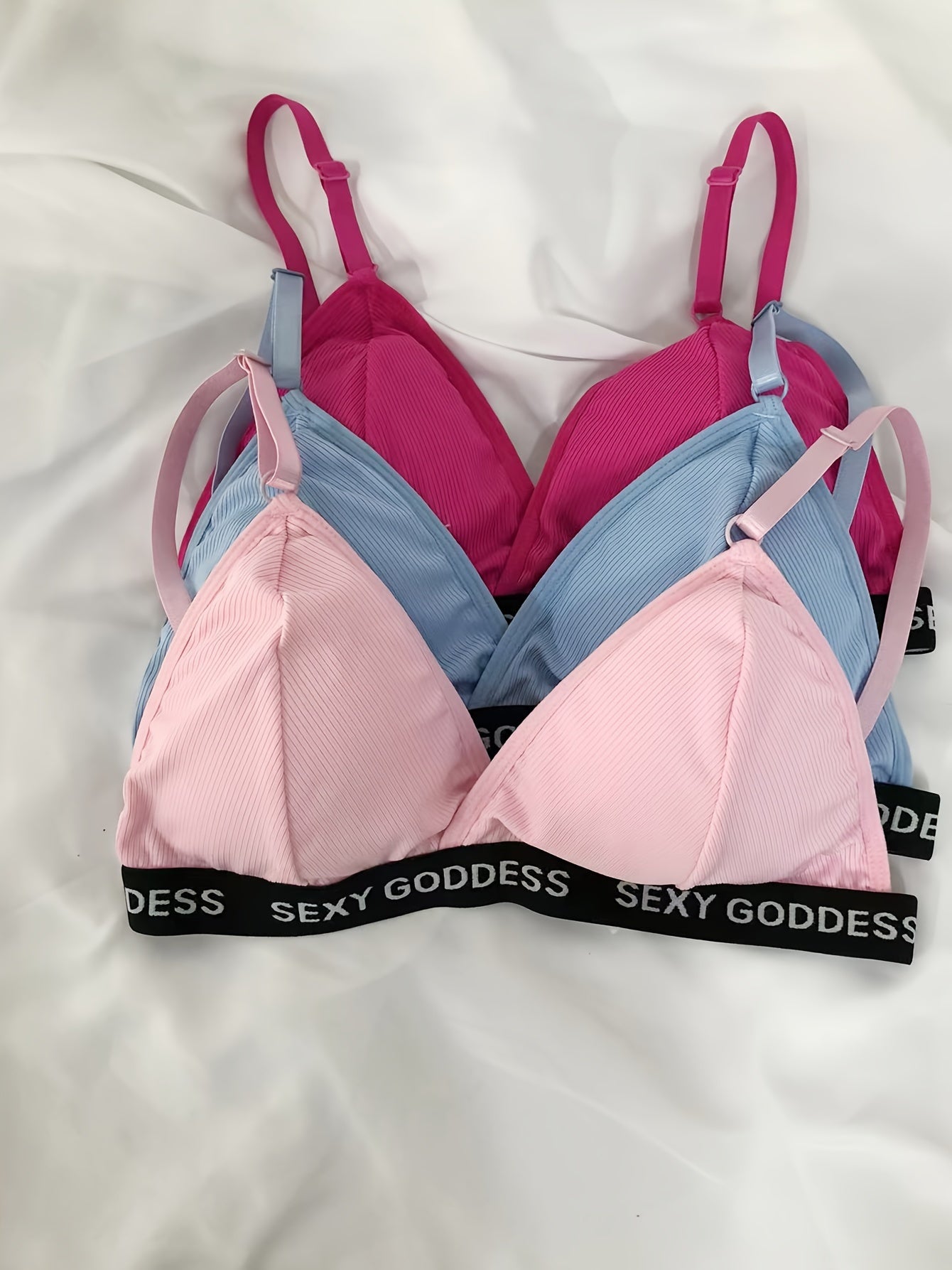 Women’s Letter Print Lingerie Set with Wireless Bra and Ribbed Panties