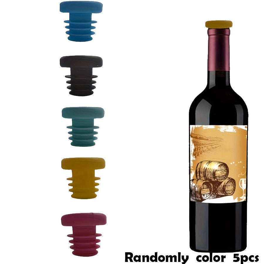 Set of 5 Silicone Wine Bottle Stoppers Leak-Proof Seal for Wine and Oil Bottles