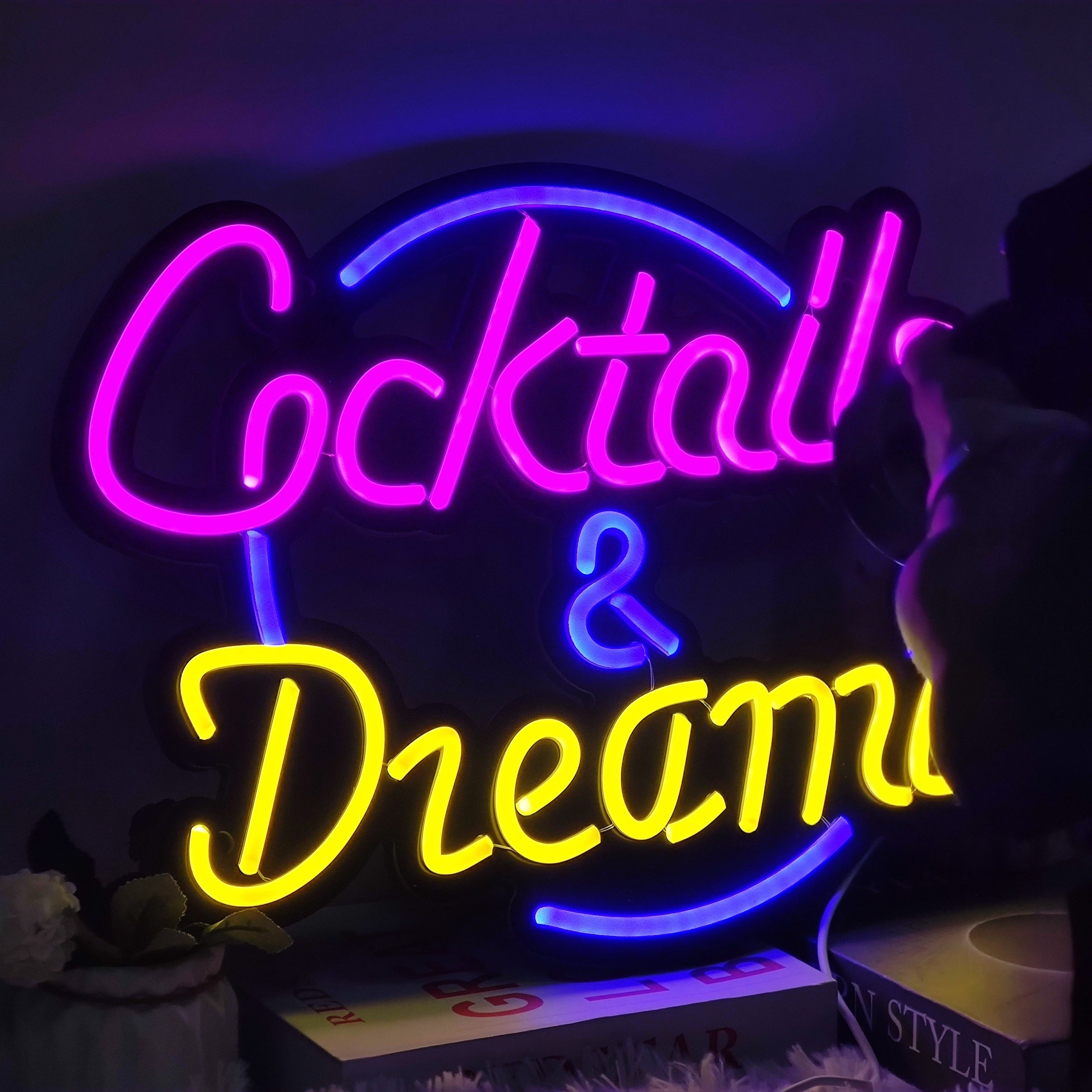 Neon Sign Cocktails and Dreams LED Wall Art Blue USB Powered for Bars Pubs Bedrooms