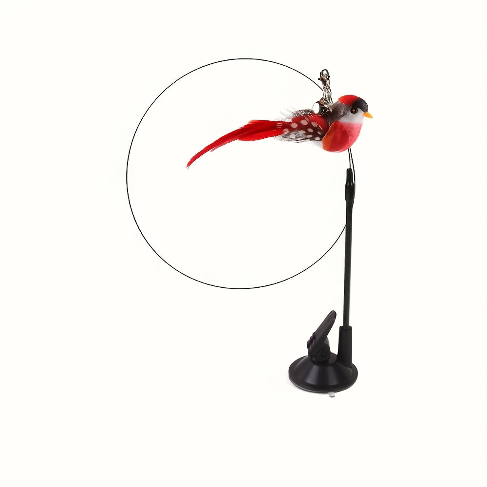 Interactive Cat Teaser Wand with Suction Cup Bell and Detachable Bird Toy