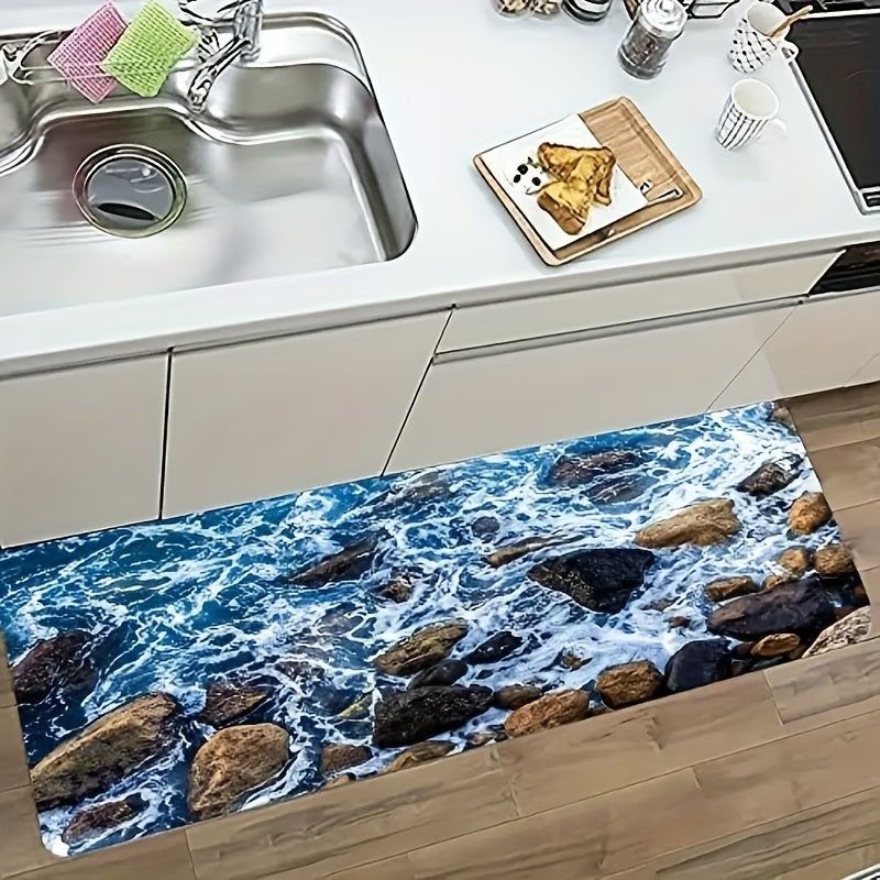 Seaside Stone Floor Mat Non-Slip Washable Entrance Living Room Kitchen Bathroom 1cm