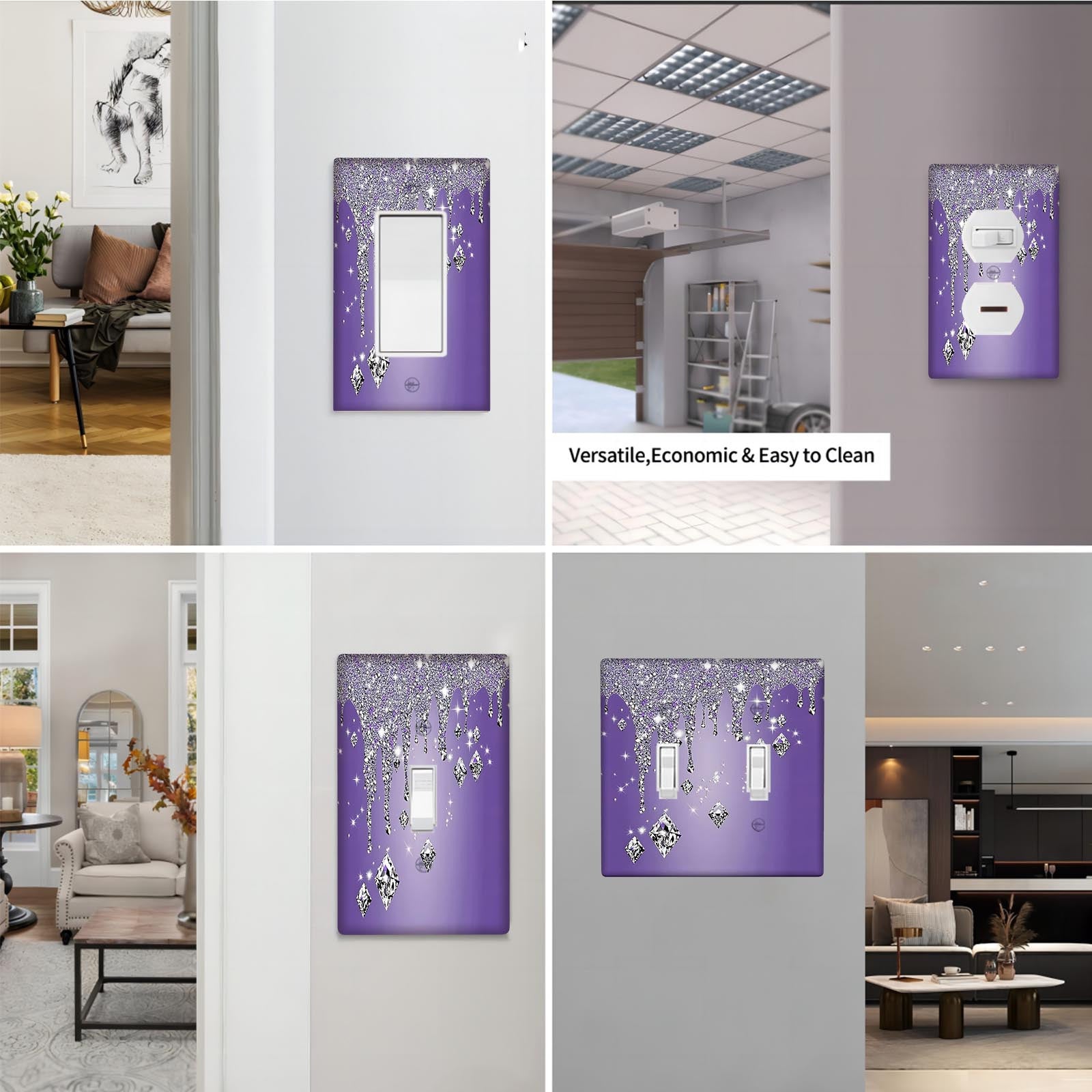 Purple Glitter Diamond Drip Light Switch Cover 1 or 2 Gang Ornate Design
