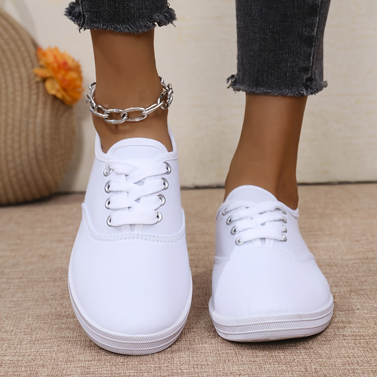 Women's Low-Top Sneakers Lightweight Breathable Fabric Anti-Slip PVC Sole