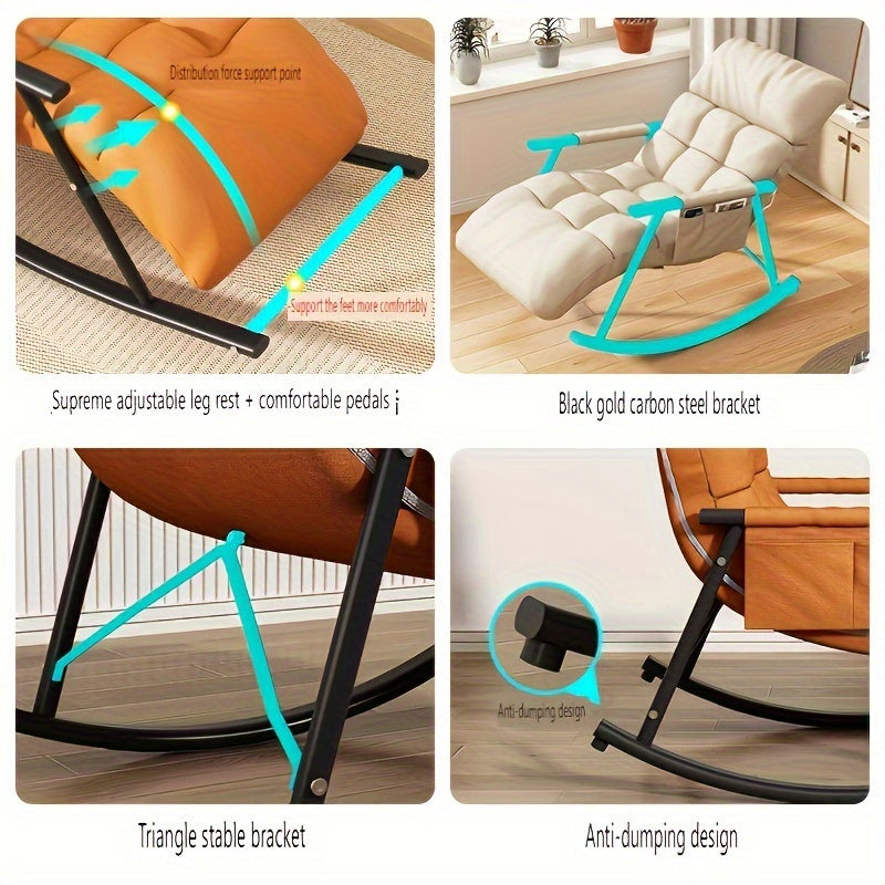 Moslashuvchan qayriladigan kreslo, paxta mato, metall ramka, apelsin rangli dam olish kreslosi uchun yashash xonasi