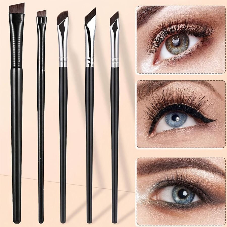 5-Piece Eye Makeup Brush Set with Sickle-Shaped and Angled Eyeliner Brushes for Travel and Gifting