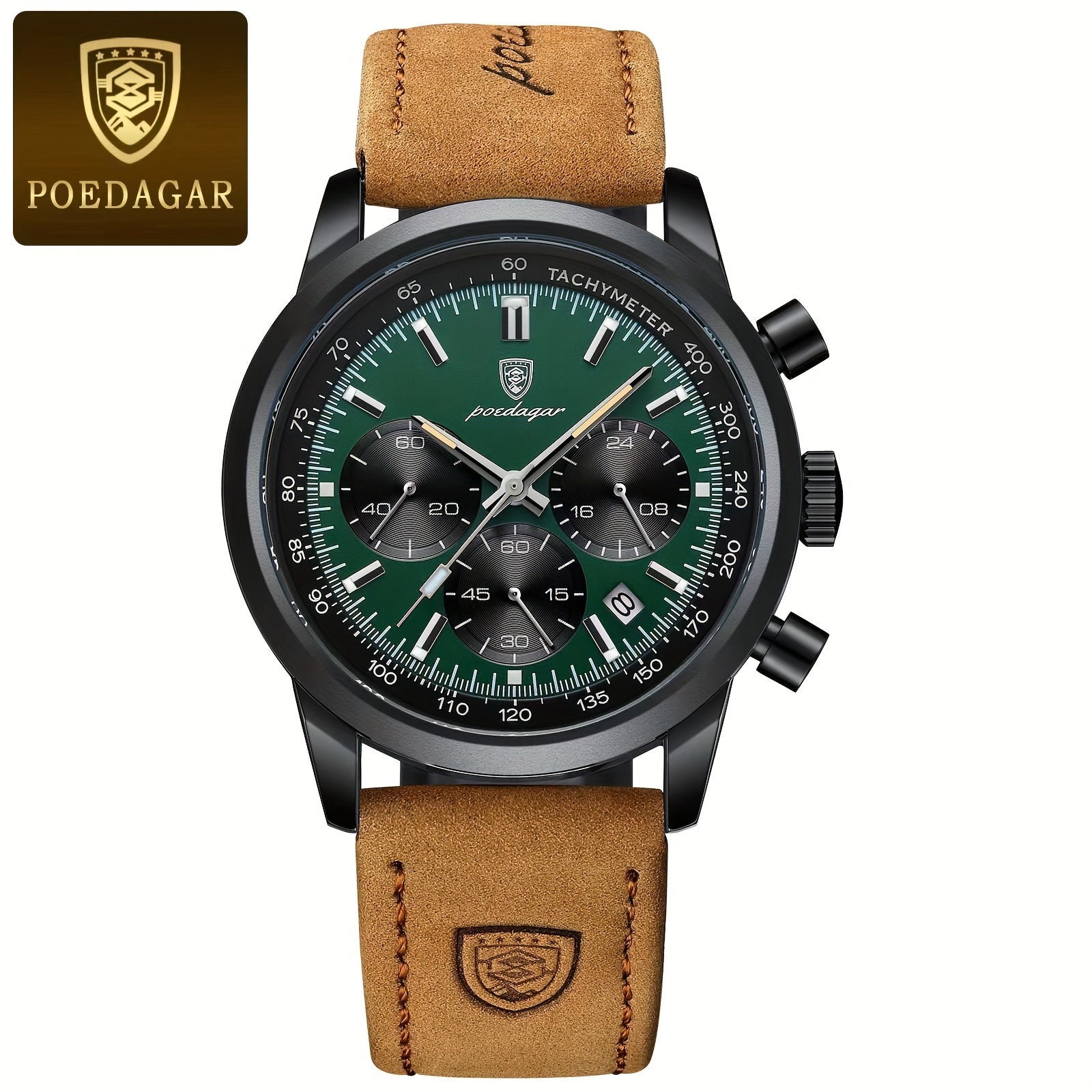 Men's Chronograph Wristwatch Leather Strap Luminous Dial Quartz Watch